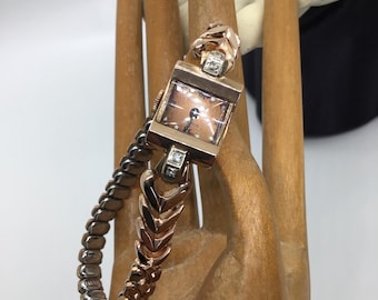 Art Deco Ollendorff Wrist Watch, Diamond 14K Rose Gold, Mechanical, 17 Jewels, 1930s Vintage