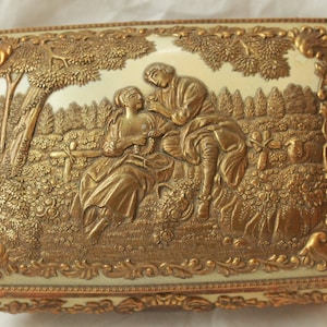 Enameled Bronze Jewel Casket / Jewelry Box featuring Happy Couple / Antique Japan