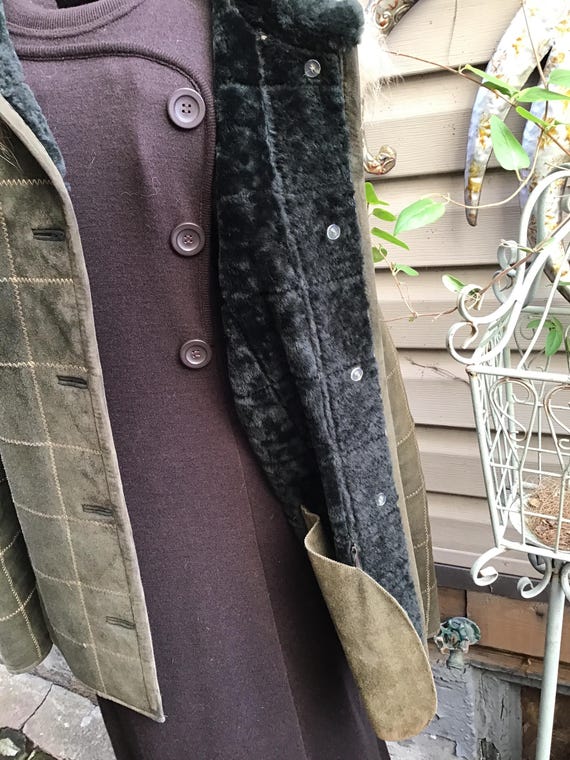 Green Patchwork Shearling Jacket, Fox Trim Collar… - image 10