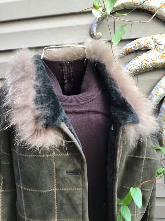 Green Patchwork Shearling Jacket, Fox Trim Collar… - image 6