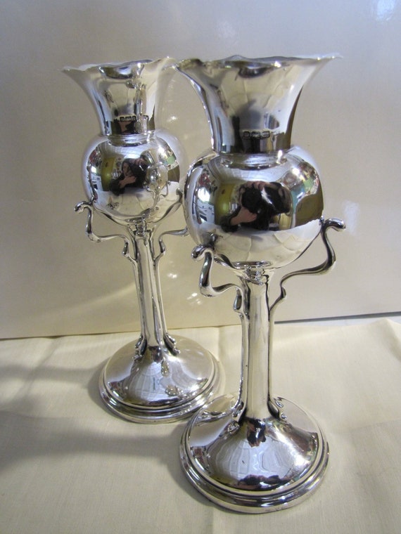 Art Nouveau Sterling Silver Vases Edwardian Era Etsy