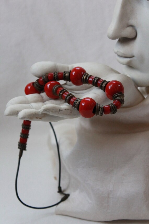 OOAK Abstract - 1990's Red Bead and Metal washers 