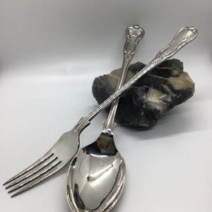 Silver "King's" Salad Serving Set; Fork & Spoon by Legacy Plate UK, Sheffield, NWOT, 1960s