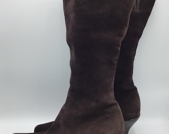 La Canadienne Brown Suede Knee High Boots, Kitten Heel, Size 8