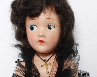 Vintage 1930's Spanish Composition Jointed Doll, Original, Hand Painted