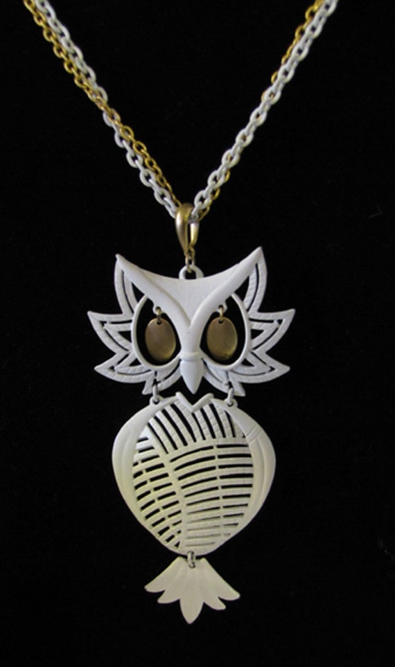 White Enameled ALAN Owl Necklace Original chain