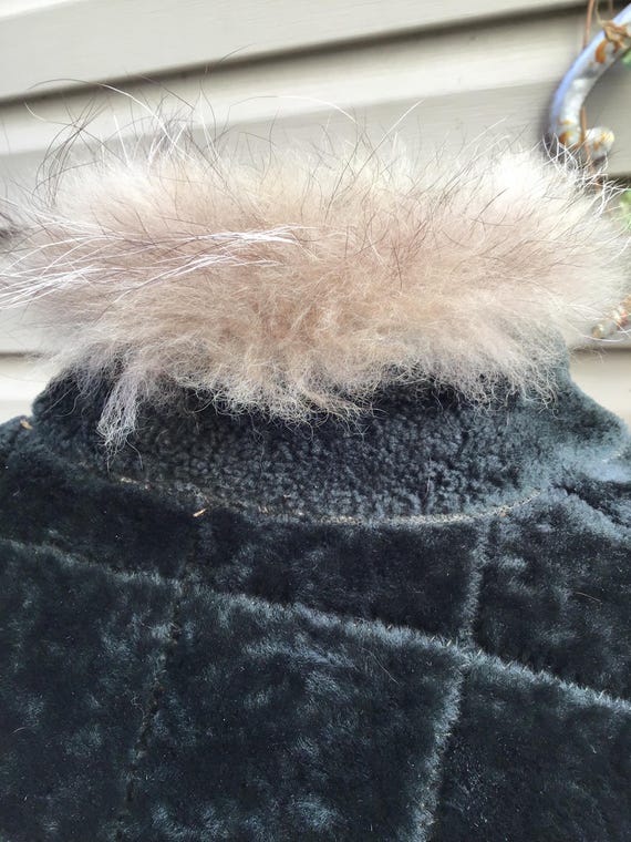 Green Patchwork Shearling Jacket, Fox Trim Collar… - image 12