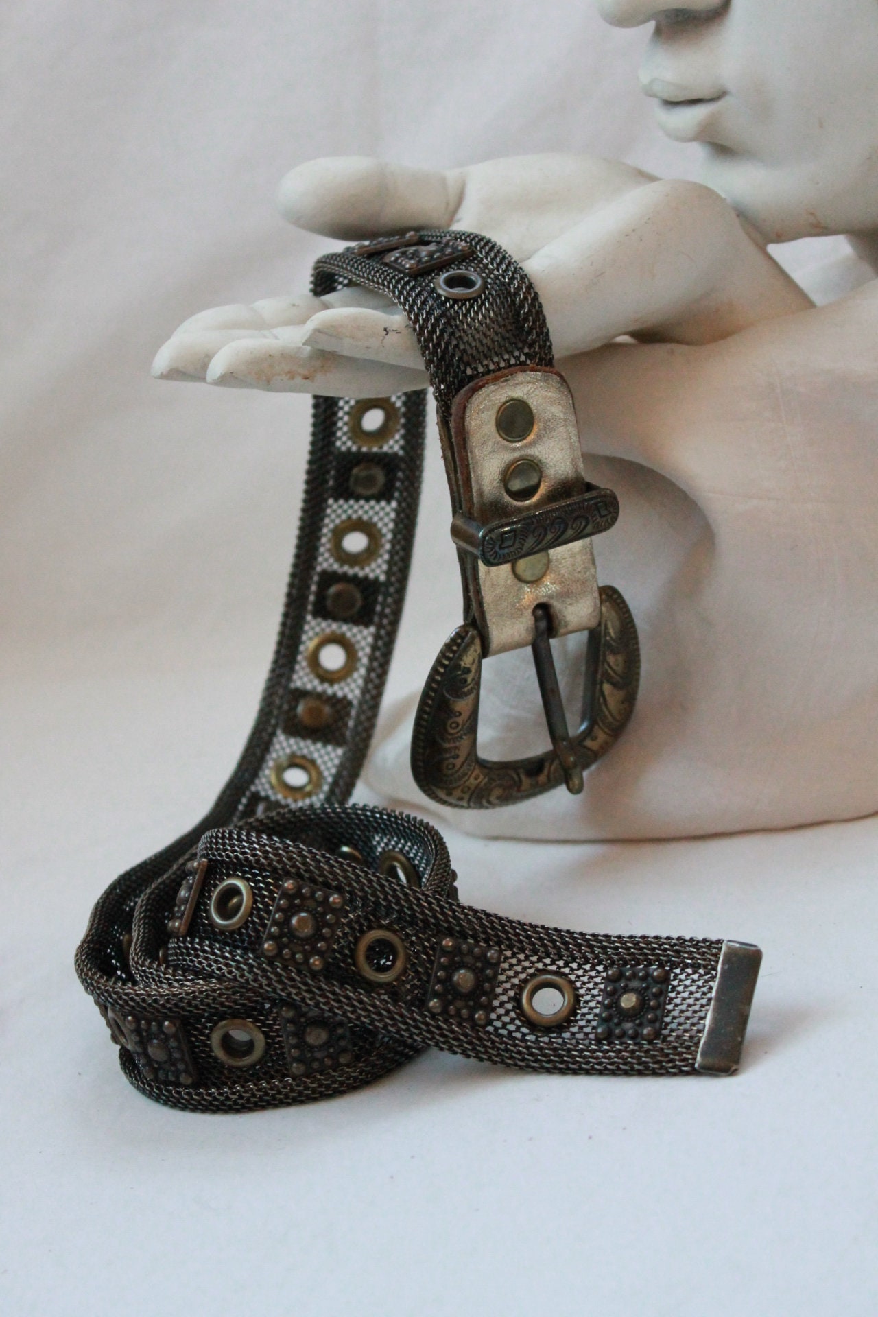 Sand Castle bronze mesh metal studded belt . Detailed Mesh Metal BELT by Sand Castle, 41 main image 3