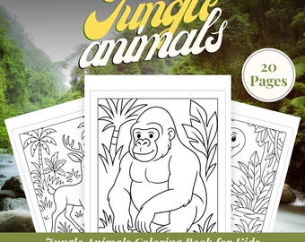 Libro da colorare sugli animali della giungla per bambini dai 3 ai 7 anni, PDF stampabile, pagine da colorare di animali selvatici per bambini