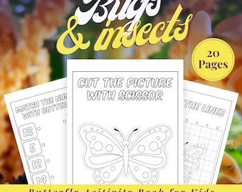 Libro di attività sulle farfalle per bambini dai 4 agli 8 anni, libro da colorare di farfalle stampabile in PDF, insetti da colorare, labirinti e puzzle, 20 pagine