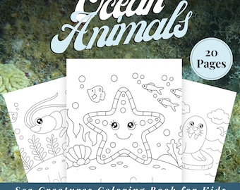 Libro da colorare di creature marine per bambini dai 3 ai 7 anni, libro da colorare di animali marini stampabile in PDF, semplici pagine da colorare di animali oceanici, 20 pagine