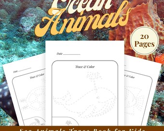 Libro da colorare e ricalcare di animali marini per bambini dai 3 ai 5 anni, libro da colorare di animali marini stampabile in PDF, attività di ricalco e colorazione per la scuola materna, 20 pagine