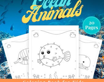 Libro da colorare di animali marini per bambini dai 3 ai 7 anni, libro da colorare di animali marini stampabile in PDF, semplici pagine da colorare per la scuola materna, libro di attività di 20 pagine