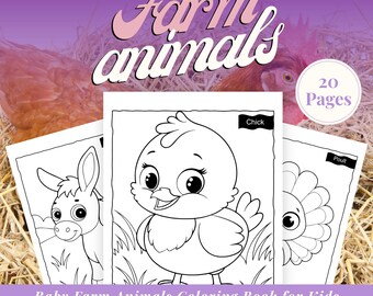 Libro da colorare con cuccioli di animali della fattoria per bambini dai 3 ai 7 anni, semplici pagine da colorare per la scuola materna, pagine da colorare carine e semplici per i più piccoli.