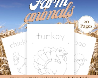 Farm Animals Coloring Book for Kids Ages 3-7, Coloring Pages Printable PDF, Simple Preschool Coloring Pages, Kids Activity Book