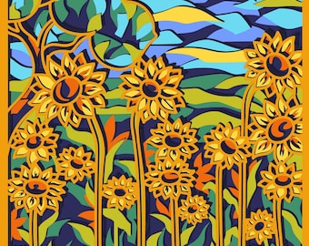 Sunflowers Multilayer Laser cut, 3D Layered SVG, Cricut wall decor, Shadow Box, DXF Template