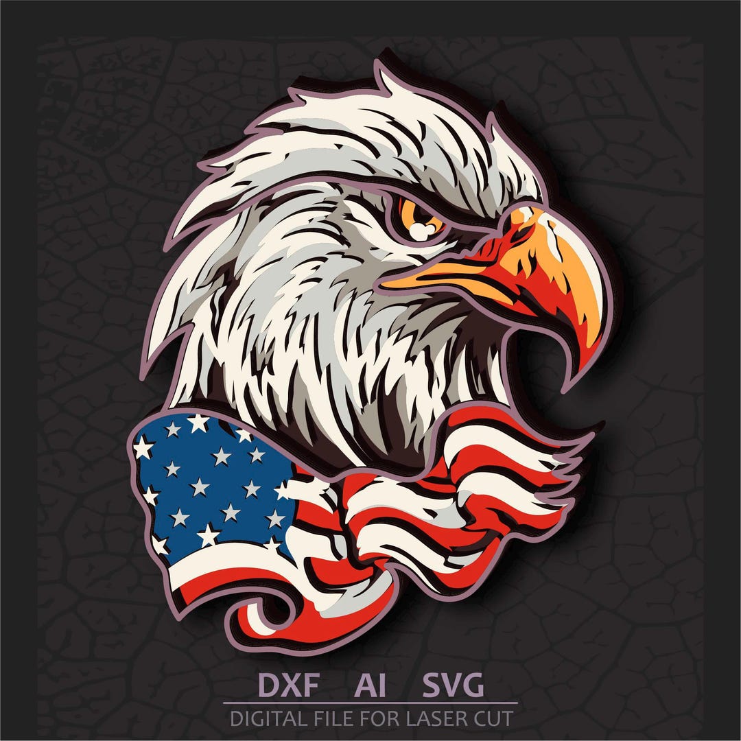 American Eagle Multilayer Laser Cut, 3D Layered SVG, Cricut Wall Decor ...