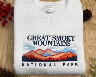 Embroidered Smoky Mountains National Park Sweatshirt, Hiking Nature Outdoor Adventure Tee