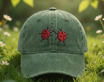 Embroidered Ladybug Cap – Dancing Bugs Cotton Baseball Hat