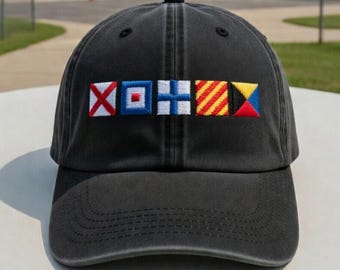 Custom Nautical Signal Flag Embroidered Cap, Maritime Boating Hat, Personalized Fisherman Dad Hat