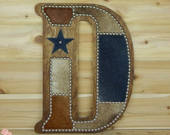 Cowhide Wall Letter D - Made to Order, Western Home Decor, Wall Hanging, Cowboy Nursery, Monogram