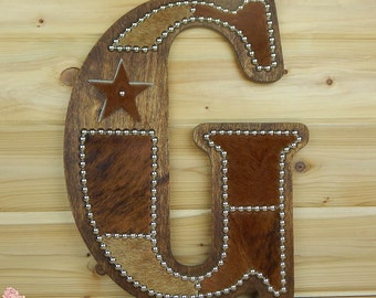 Cowhide Wall Letter G - Monogram, Wall Decor, Western Nursery, Made to Order