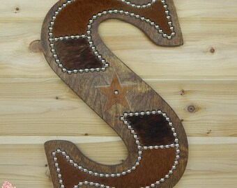 Cowhide Wall Letter S - Made to Order, Western Home Decor, Wall Hanging, Cowboy Nursery, Monogram