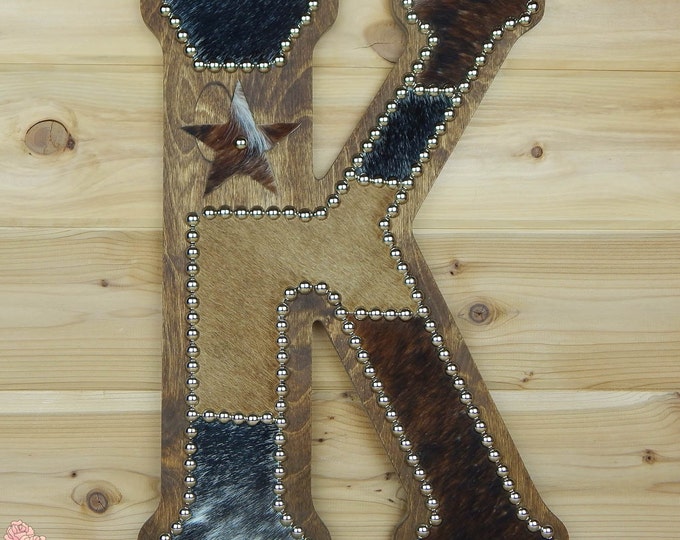 Cowhide Wall Letter K Western Home Decor, Wall Hanging, Cowboy Nursery