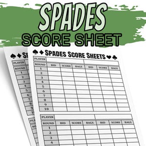 Spades Score Sheet Template, Printable Spades Score Card, Spades Score Pad, Card Game Scoring Sheet