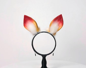 Red Fox Ears Headband, Cute Posable Gradient Cosplay Gear, Non-Slip Anime Headpiece for Furry Conventions and Halloween
