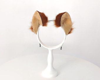 Orejas de gato de piel sintética realistas / Diadema de oso marrón amarillo / Artículos para la convención furry Anthrocon / Accesorios para disfraces de Halloween de anime