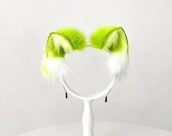Alien Cat Ears Headband | Cute Anime Cosplay Gift | Posable Faux Fur Prop | Animal Ears | green ears |  Kemonomimi Therian Gear