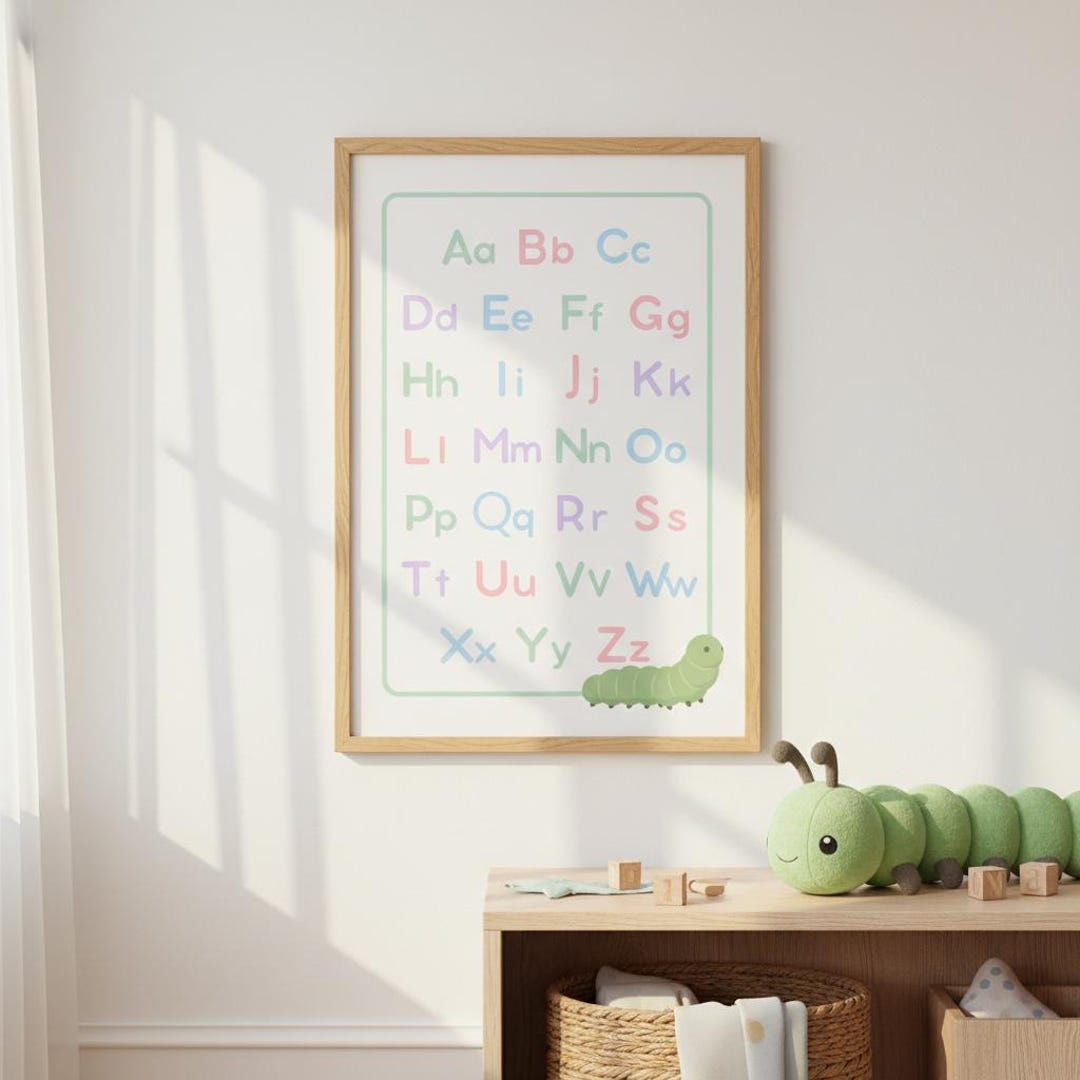 Pastel ABC Poster Green Border Nursery Decor Kids Alphabet Print - Etsy