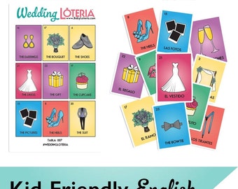 Wedding Loteria - Anglais adapté aux enfants (30 cartes de visite + 25 tablas)