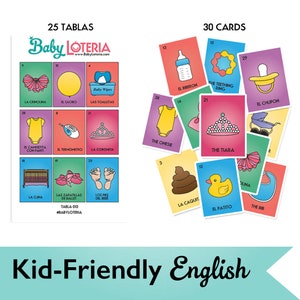 Baby Loteria - English Kid-Friendly (30 Calling Cards + 50 Tablas)