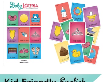 Baby Loteria - Anglais adapté aux enfants (30 cartes de visite + 25 tablas)