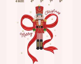 Diseño de bordado de ballet Cascanueces, Bordado navideño coqueto, Bordado de lazo navideño, Archivo de bordado de Cascanueces