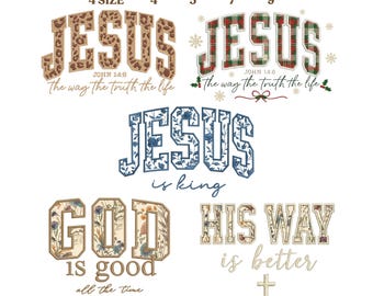 Set 5 Jesus Embroidery Design, Jesus Cheetah Pattern, Jesus Applique Embroidery, Christian Bible Verse Design, The way The Truth The Life
