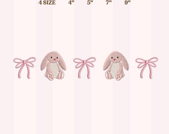 Cute Bunny Embroidery Design – Bunny Pair and Bow Set, Pastel Easter Machine Embroidery Pattern, Baby Girl Stitch File