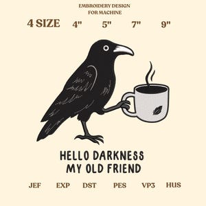 Rabe Krähe Kaffee Stickdatei: Halloween Stickdatei (Digitaler Download)