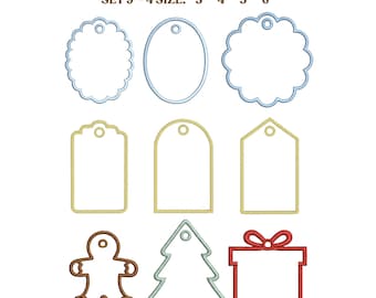 Ovale In-the-Hoop-Applikation Ornament Set, Weihnachtsapplikation, Stickmuster - digitale Dateien, 9 Weihnachtsornamentdateien für Geschenk