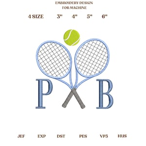 Tennis Monogramm Rahmen Stickdatei (PES DST JEF++) - Buchstaben Nicht Enthalten