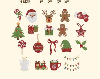 Set Mini Christmas Embroidery, 19 Mini Design Christmas Machine, Christmas Elements Embroidery, Christmas Icons, Santa Winter, 4 Sizes