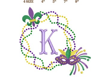 Ricamo circolare di Mardi Gras, disegno a macchina per maschera di Mardi Gras, ricamo a punto Mardi Gras, disegno di Mardi Gras - Lettere non incluse