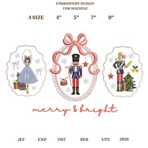 Nutcracker Ballet Embroidery Design, Coquette Christmas Embroidery, Three Frame Festival Embroidery Design, Nutcracker Embroidery File