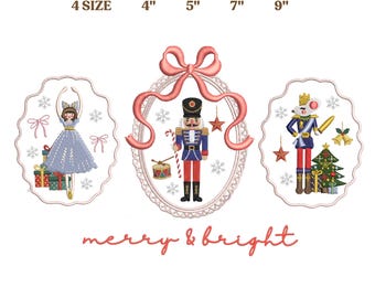 Diseño de bordado de ballet Cascanueces, Bordado navideño Coquette, Diseño de bordado festivo de tres marcos, Archivo de bordado de Cascanueces