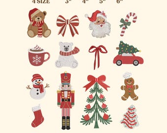 Conjunto de Mini Bordados de Natal, 14 Mini Desenhos de Natal para Máquina de Bordar, Elementos Natalinos, Ícones de Natal, Papai Noel no Inverno, 4 Tamanhos