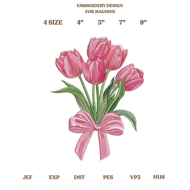 Pink Tulip Flower Embroidery Design, Spring Floral Machine Embroidery ...