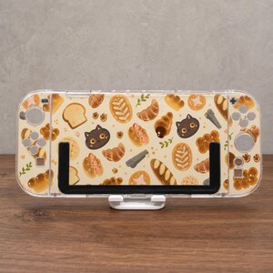 Custom Bakery Bread and Cat Case for Switch, OLED, Lite and Switch 2, Clear Hard Shell Cover, Kawaii Croissant Console Skin