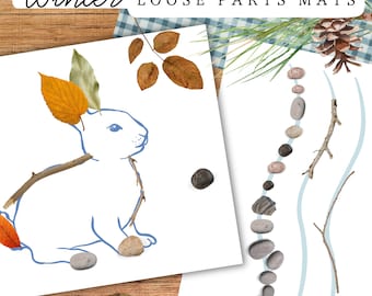 Winter Loose Parts Printable Pattern Mats | Reggio mats & Waldorf Nature Table Activity, Preschool Fine Motor Pre-Writing Manipulative Mats